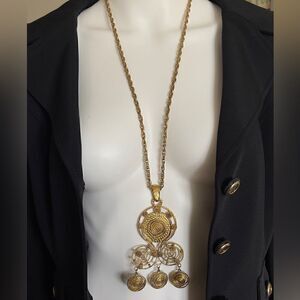 Vintage gold tone long spiral necklace